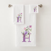 Handdoekenset met initiële letter H en bloemmotief