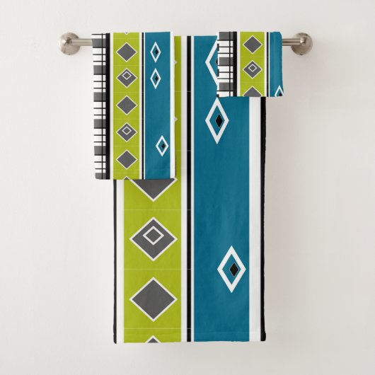 Handdoekretro, zestig, populair, mode, blauw, groe bad handdoek (Insitu)