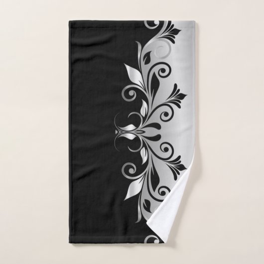 Handdoekset - Bloeit Zwart en Zilver Bad Handdoek (Handdoek)