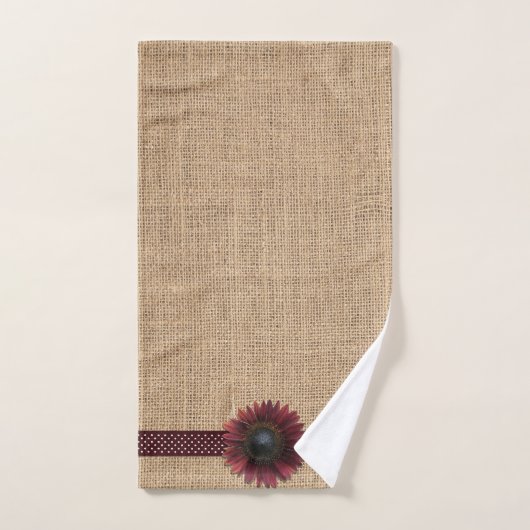 Handdoekset - Burlap en Bordeaux Sunflower Bad Handdoek (Handdoek)