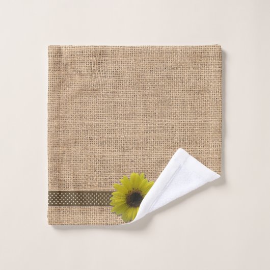 Handdoekset - Burlap en Rain-Drenched Sunflower Bad Handdoek (Wasdoekje)