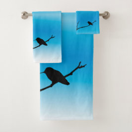 Handdoekset - Hummingbird Silhouette on Blue Bad Handdoek