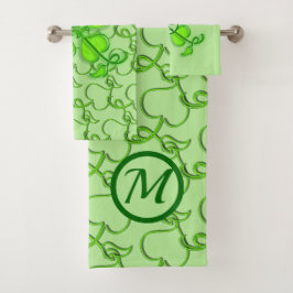 Handdoekset - Ivy Leaves met Monogram Bad Handdoek