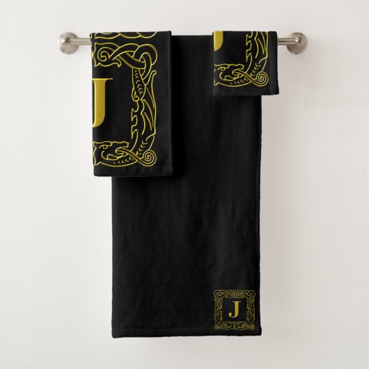 Handdoekset - Monogram J - Celtic Dragon Lijst Bad Handdoek (Insitu)
