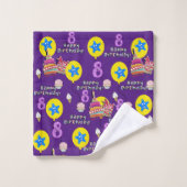 Handdoeksets, #8 Happy 8th Birthday Paars Bad Handdoek (Wasdoekje)