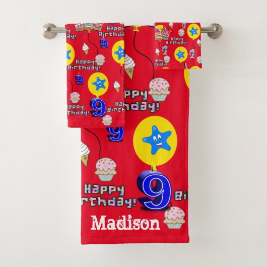 Handdoeksets, #9 Happy 9th Birthday Bad Handdoek (Insitu)