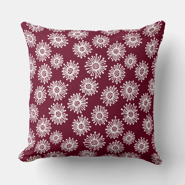 Handdragende bloemen - Wit op diepe misdaad 65001d Kussen (Voorkant)