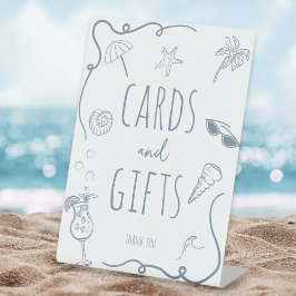 HandDrawn Beach Doodle Bridal Shower Cards & Gifts Reclamebord Met Voetstuk