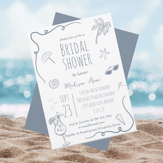 HandDrawn Beach Doodle Illustrations Bridal Shower Kaart