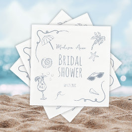 HandDrawn Beach Doodle Illustrations Bridal Shower Servet