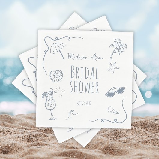 HandDrawn Beach Doodle Illustrations Bridal Shower Servet
