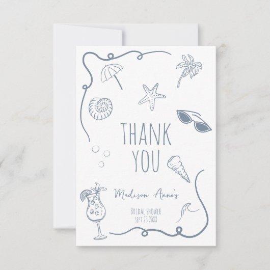 HandDrawn Beach Doodle Thank You Bridal Shower Bedankkaart (Voorkant)