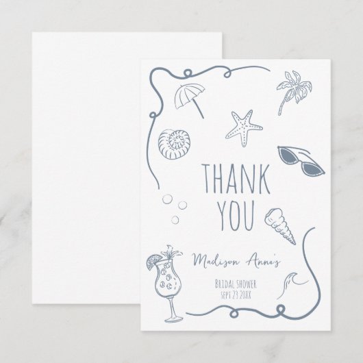 HandDrawn Beach Doodle Thank You Bridal Shower Bedankkaart (Voorkant / Achterkant)