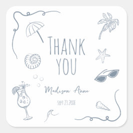 HandDrawn Beach Doodle Thank You Bridal Shower Vierkante Sticker