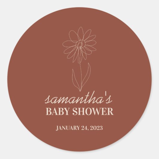 Handdrawn Flower Simple Boho Baby Shower Ronde Sticker (Voorkant)