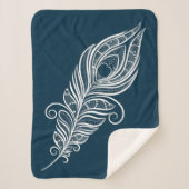 Handdrawn peacock feather in henna style sherpa deken (Voorkant)