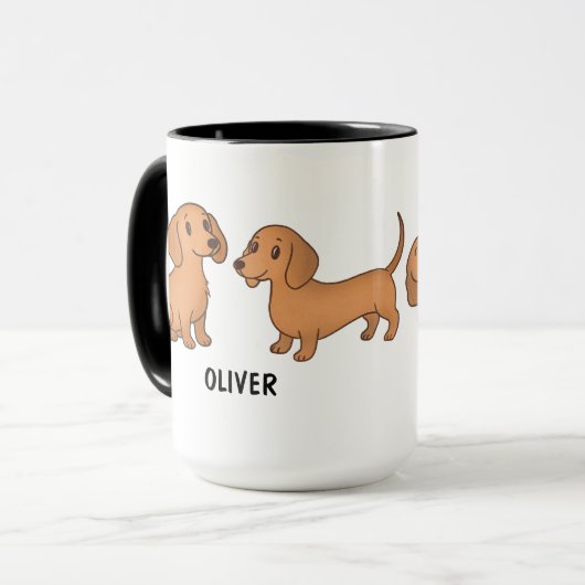 Handdrawn Red Dachshund Dog Custom Cute Mok (Voorkant links)