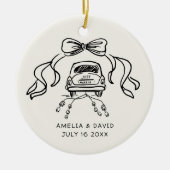 Handdrawn Retro Wedding Car Just Married Photo Keramisch Ornament (Voorkant)