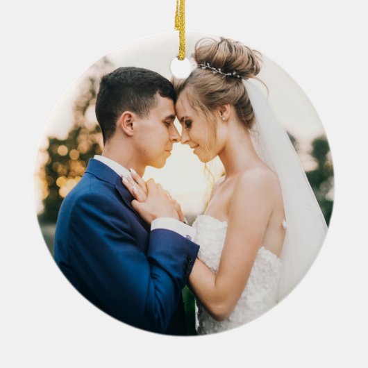 Handdrawn Retro Wedding Car Just Married Photo Keramisch Ornament (Achterkant)