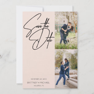 Handdruk met drie foto's collage Blush roze Save The Date