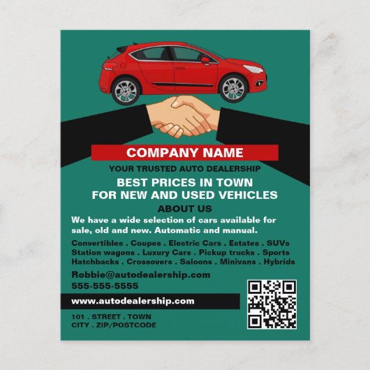 Handdruk ontwerp, Auto Dealership Adverteren Flyer (Voorkant)