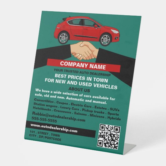 Handdruk ontwerp, Auto Dealership Adverteren Reclamebord Met Voetstuk (Voorkant)