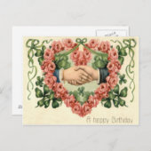 Handdruk Roos Hart Four Leaf Clover Briefkaart (Voorkant / Achterkant)