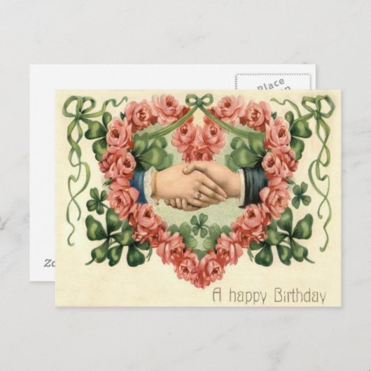 Handdruk Roos Hart Four Leaf Clover Briefkaart (Voorkant / Achterkant)