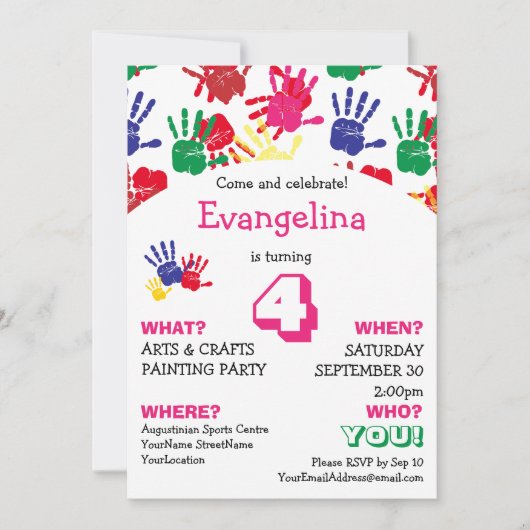 handdrukken Kinderen Uitnodiging van Birthday (Voorkant)