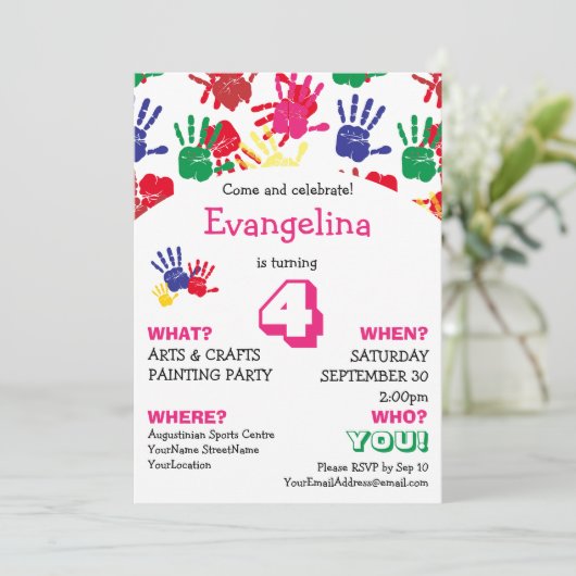  handdrukken Kinderen Uitnodiging van Birthday (Staand voorkant)