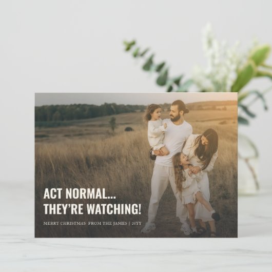 Handelen Normaal Grappig Familie Kerstfoto Feestdagenkaart (Staand voorkant)