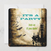 handelier en Bat Halloween Party Kaart (Achterkant)
