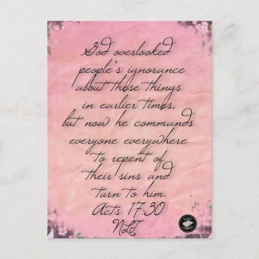 Handelingen 17:30 Bijbelvers Geheugenkaart-ansicht Briefkaart (Voorkant)