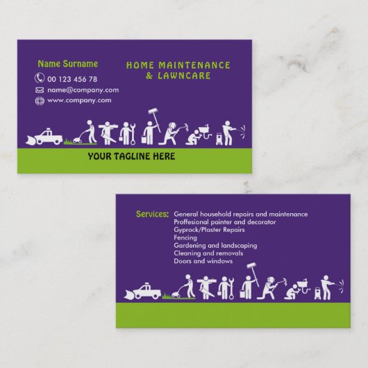 Handelsbemiddeling, huisonderhoud en gradenzorg visitekaartje (Voorkant / Achterkant)