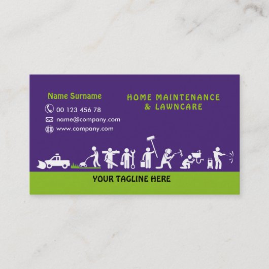 Handelsbemiddeling, huisonderhoud en gradenzorg visitekaartje (Voorkant)