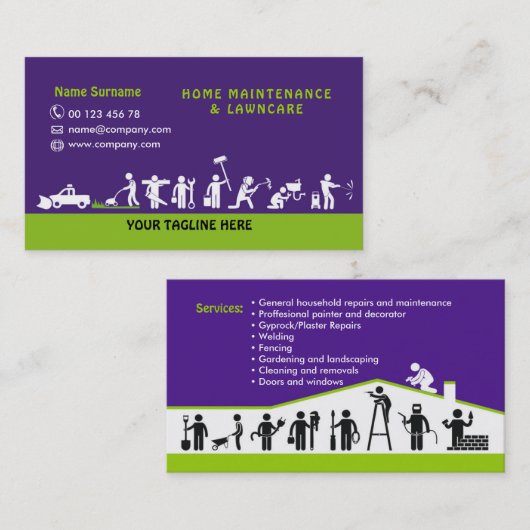 Handelsbemiddeling, huisonderhoud en gradenzorg visitekaartje (Voorkant / Achterkant)