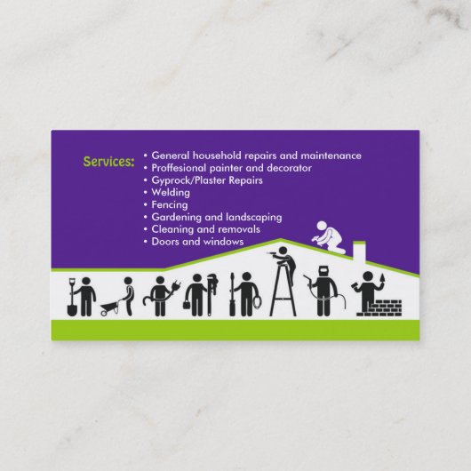 Handelsbemiddeling, huisonderhoud en gradenzorg visitekaartje (Achterkant)