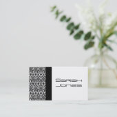 Handelskaart Elegant Black en White Damask Visitekaartje (Staand voorkant)