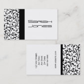 Handelskaart Elegant Black en White Damask Visitekaartje (Voorkant / Achterkant)