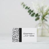 Handelskaart Elegant Black en White Damask Visitekaartje (Staand voorkant)