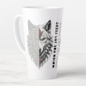 Handelsleven | Witte wolf vooraan | Zwarte wolf Latte Mok (Linkerhoek)