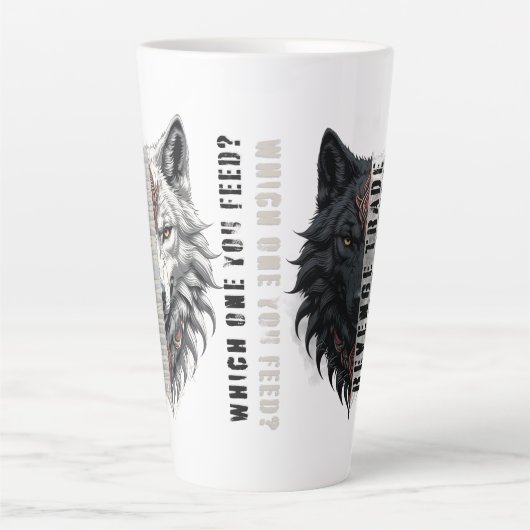 Handelsleven | Witte wolf vooraan | Zwarte wolf Latte Mok (Voorkant)