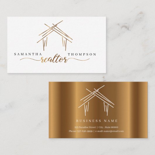 Handelsmerken met woning in gouden visitekaartje (Voorkant / Achterkant)