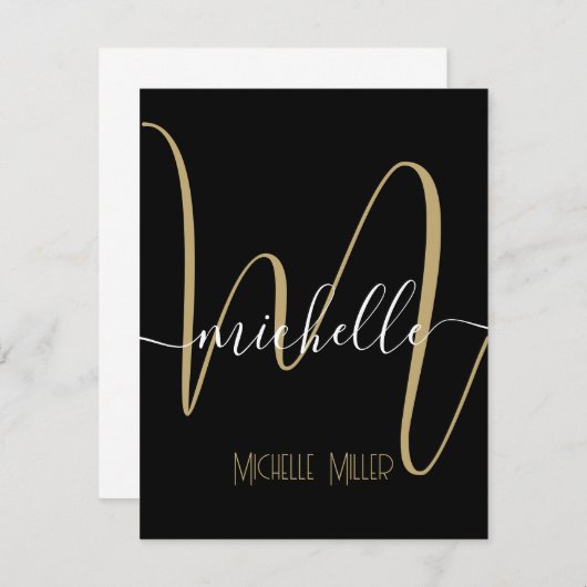handelsnaam elegant zwart goudmonogram initiaal bedankkaart (Voorkant / Achterkant)