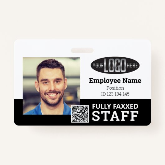 Handelspersoneel Foto ID QR Code Black White Badge (Voorkant)