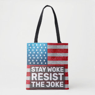 Handen af Blijf wakker Weersta de grap Glitter Tote Bag