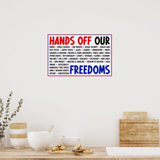 Handen af van onze vrijheden Burgerrechten Protest Poster (Keuken)