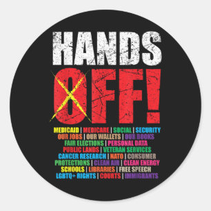 Handen af van protest 2025 ronde sticker