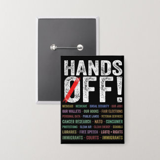 Handen af van protest button