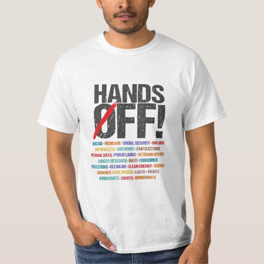 Handen af van protest sociale zekerheid en Medicar T-shirt (Voorkant)